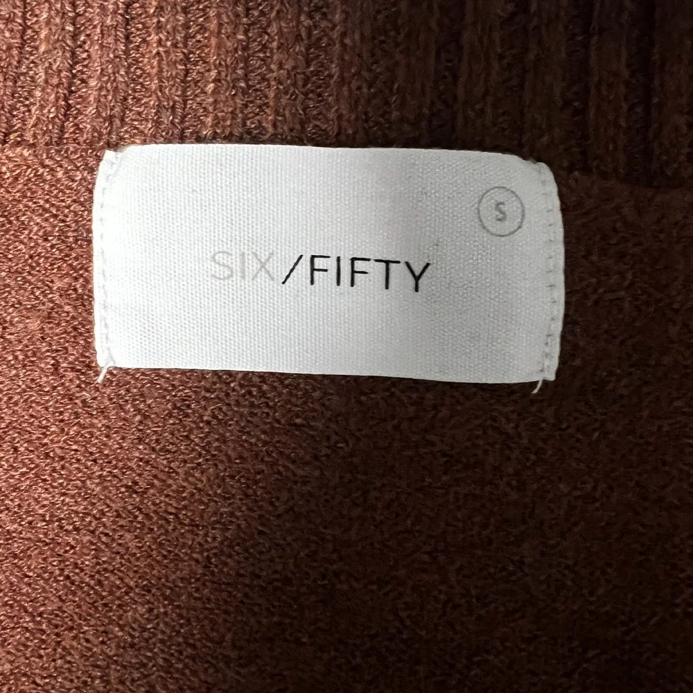 SIX/FIFTY Kenzie V-Neck Pullover Sweater Ribbed Detail Brown Tunic‎ Oversized Sm